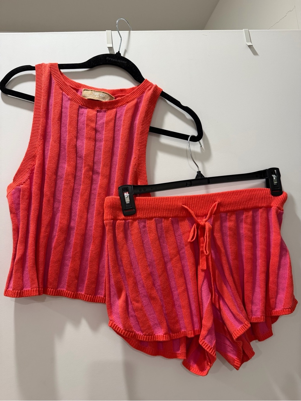 Bright Pink & Coral Stripe Knit Matching Set- M